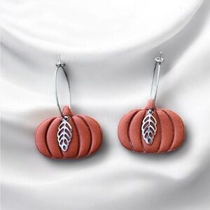Chic Autumn Pumpkin Earrings with Silver Leaf Detail